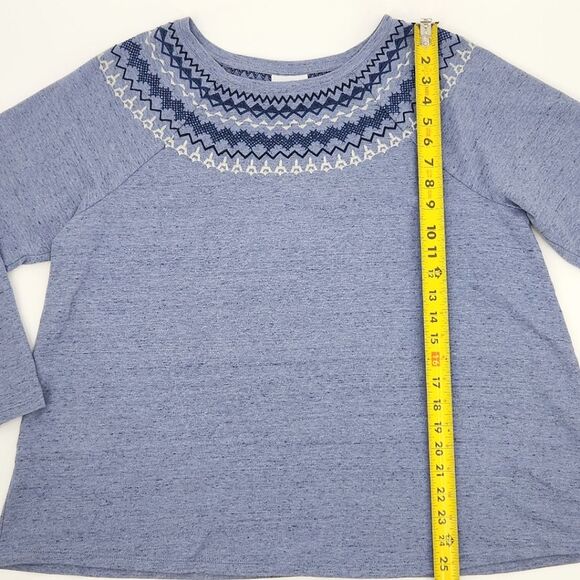J Jill Fair Isle Embroidery Long Sleeve Top Sweatshirt Women Extra Large XL Blue - Picture 5 of 8
